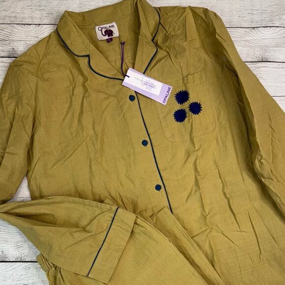 Gooders OPALINE NWT Women's 2 Piece Cotton Pajama Set Tan Fair Trade Size Large - Picture 6 of 13
